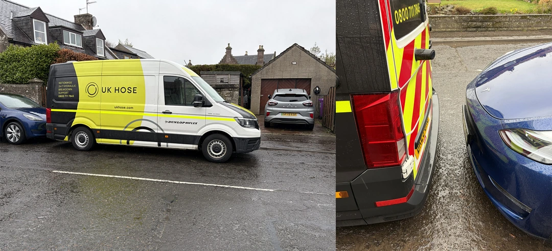 Blocked in and blocked entrance. Photo by Stewart, Trinity Road, Brechin