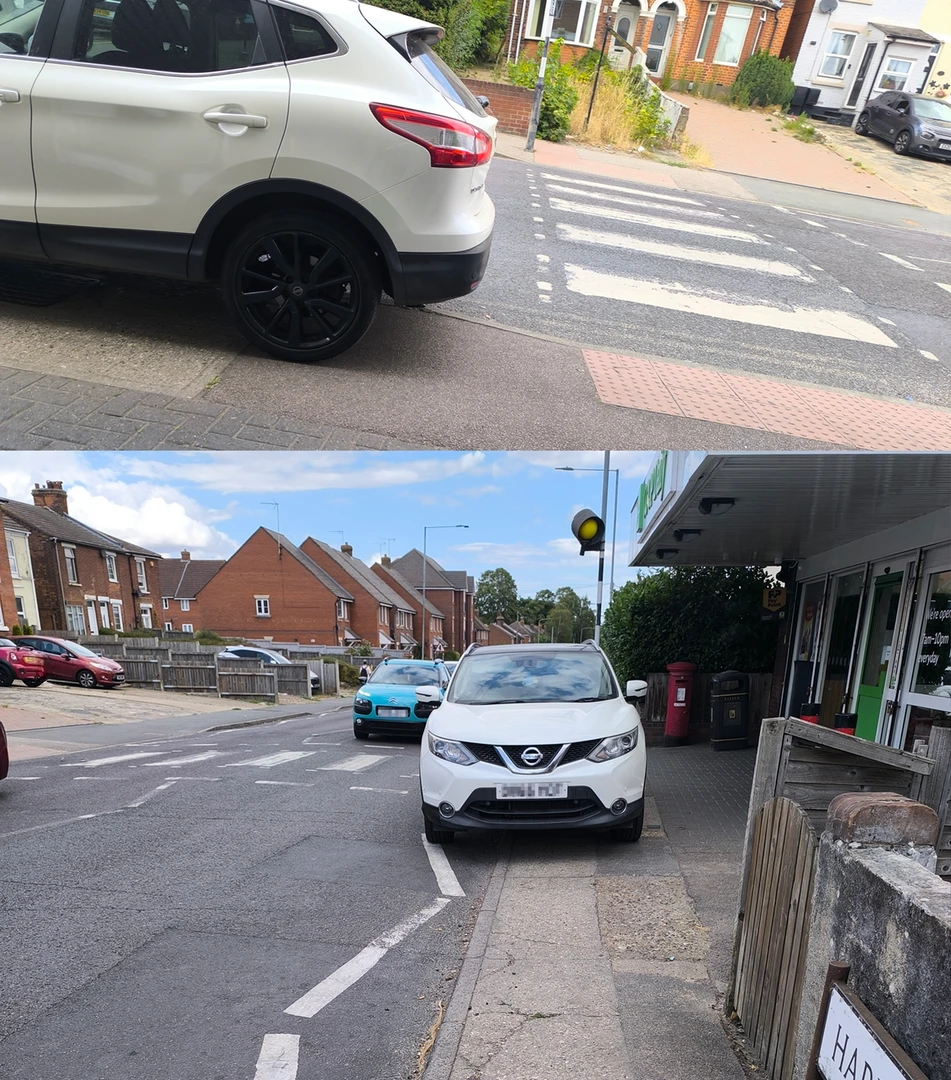 Convenient parking for them. Bad parking for everyone else. Photo by Steve, Harwich Road Colchester